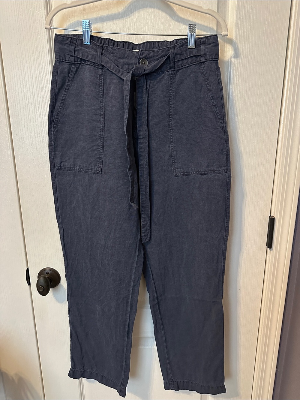 Cynthia Rowley Washed Navy Linen Drawstring Chinos